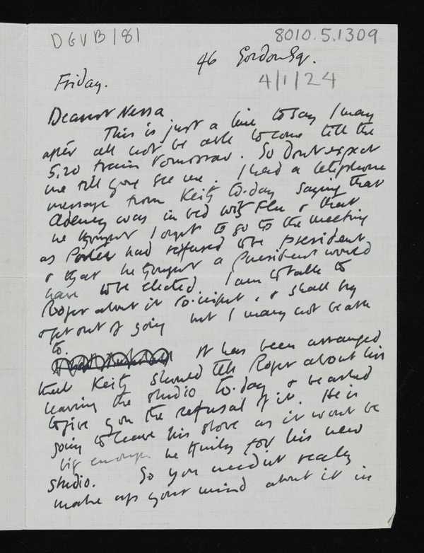 Letter from Bear [Duncan Grant] to Vanessa Bell‘, Duncan Grant ...