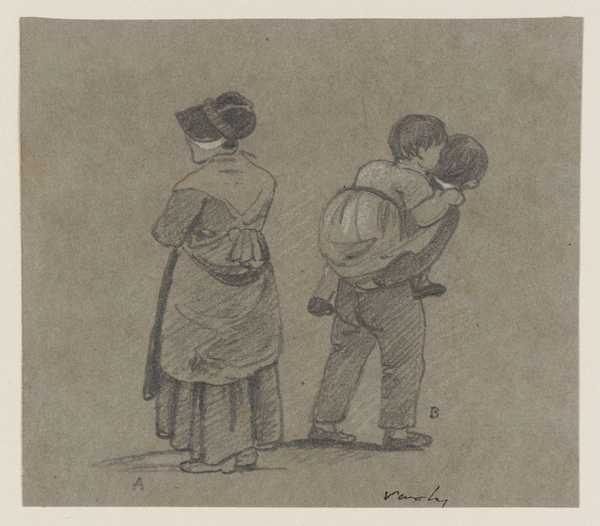 A Woman, and a Boy Carrying a Child