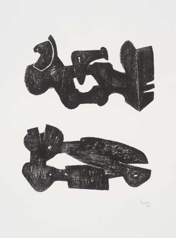 ‘two Black Forms: Metal Figures‘, Henry Moore Om, Ch, 1973 