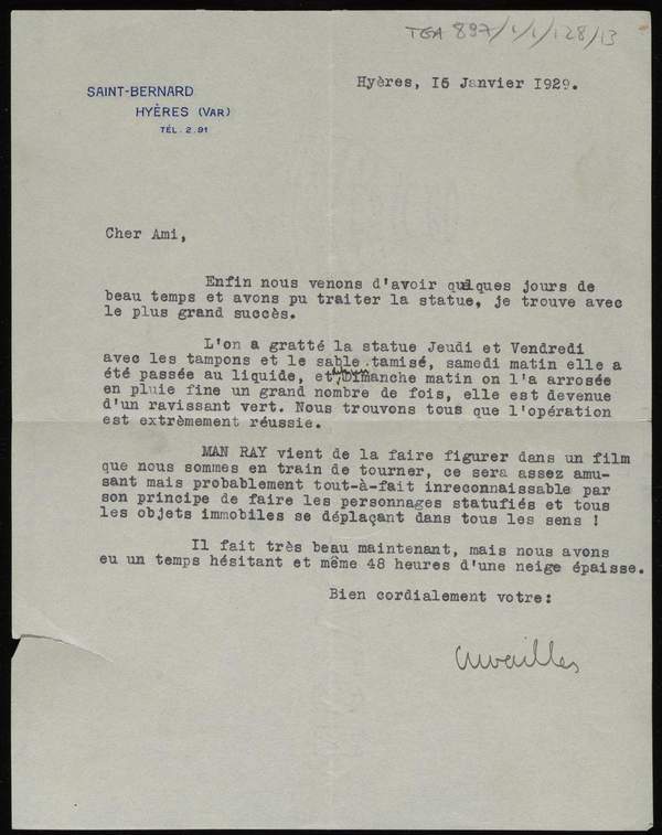 Letter from Charles de Noailles to Jacques Lipchitz‘, Charles de ...