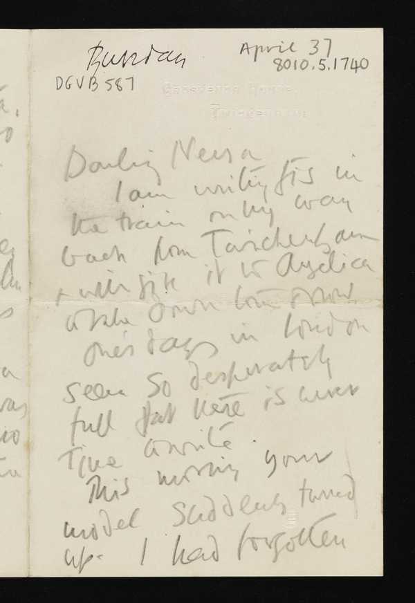 Incomplete letter [from Duncan Grant] to Vanessa Bell [Charleston ...