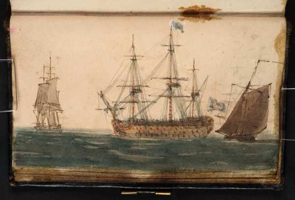 ‘A Three-Masted Ship of the Line with a Fishing Boat and a Distant Ship ...