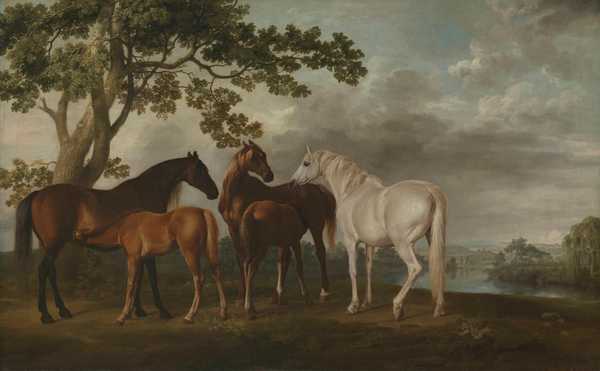 Mares and Foals in a River Landscape