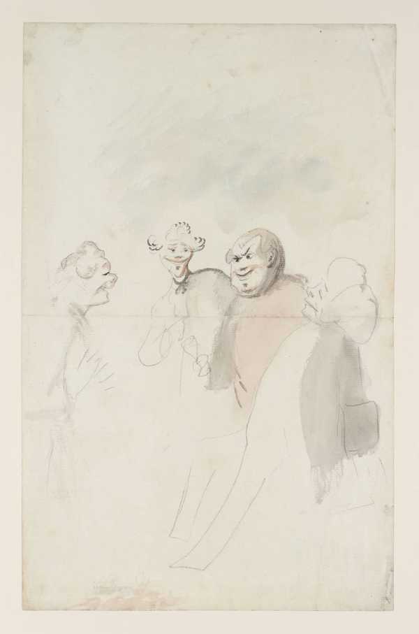 Four Figures. Caricature. Verso: Drawings