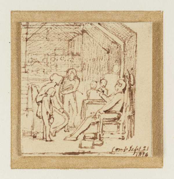Women and Children Listening to a Seated Man