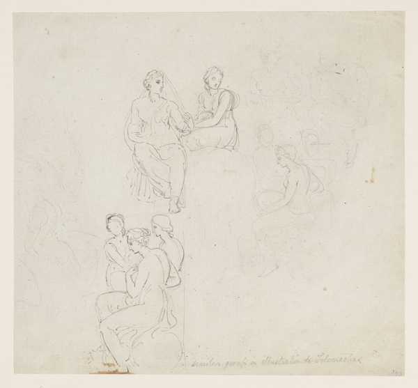 Design for an Illustration to Kearsley’s ‘Odysseus’ (?Telemachus), Calypso: A Group of Seated Women. Verso: A Man Supporting a Dying Woman