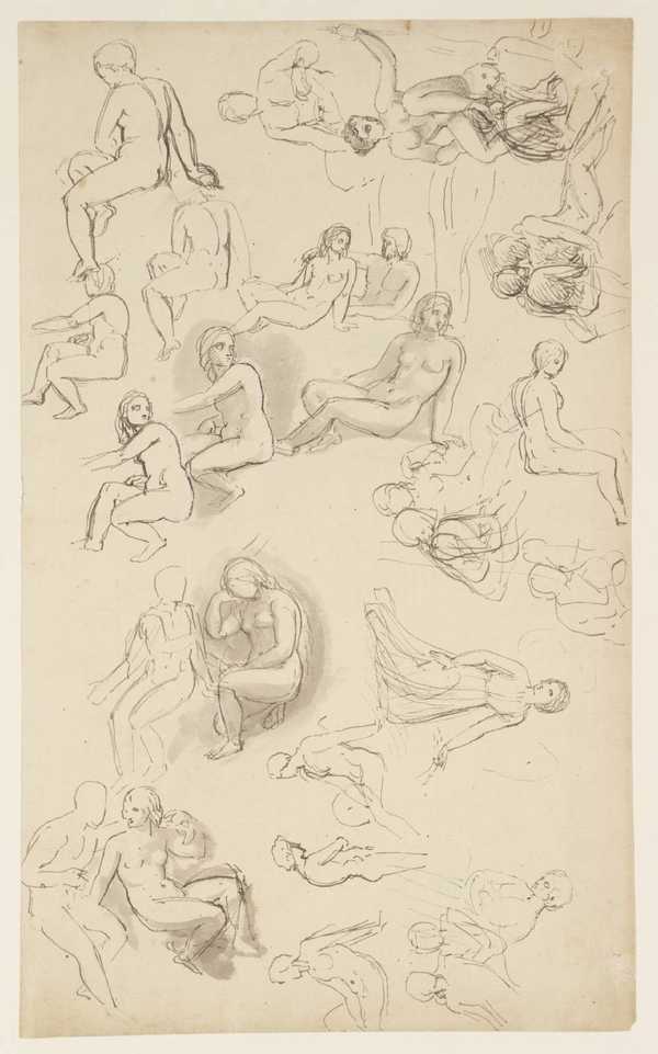 Female Nude Figures. Verso: Studies of Groups, Perhaps for an Illustration to Milton