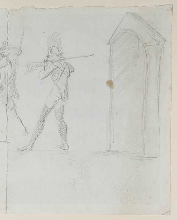 Sentries Outside a Box. Verso: A Caricature Head to be Looked at Both Ways