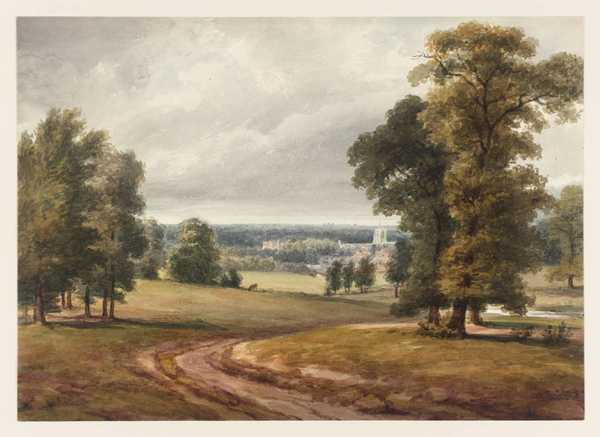 Near Bushey. Landscape with Distant Church beyond Trees