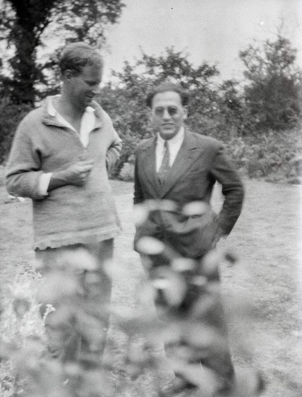 Black and white negative of Julian Bell and Charles Mauron standing on ...