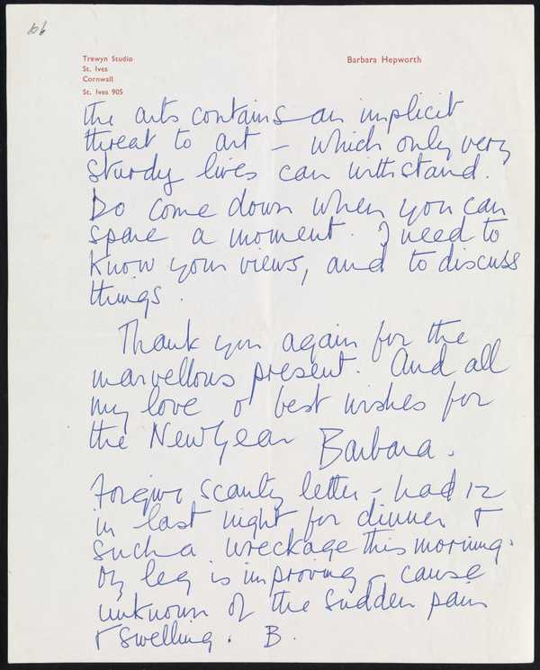 Letter sent by Barbara Hepworth to Margaret Gardiner‘, Dame Barbara ...