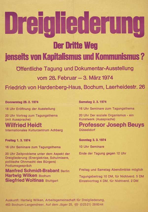 Dreigliederung. Der Dritte Weg Jenseits von Kapitalismus und Kommunismus? Friedrich von Hardenberg-Haus, Bochum