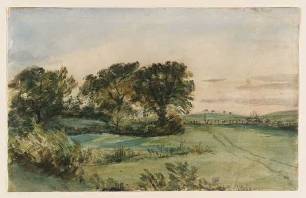 Landscape, trees and meadows. Verso: Four Studies of Children