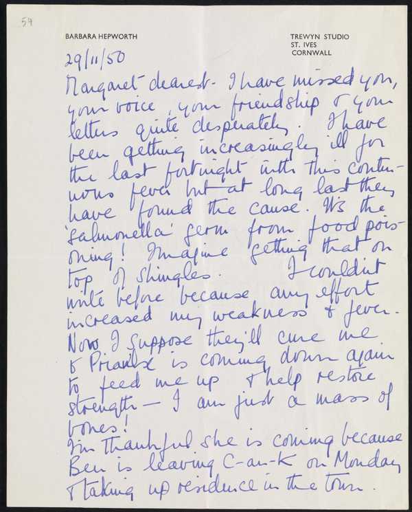 Letter sent by Barbara Hepworth to Margaret Gardiner‘, Dame Barbara ...