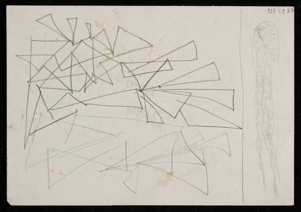 Drawing of figures under a canopy in a landscape by Cecil Collins ...