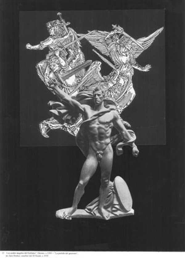 ‘The Four Avenging Angels of Euphrates’, Dürer, c. 1500 + ‘The Departure of the Warrior’, by Amo Broker, Sculptor from the Third Reich, c. 1939