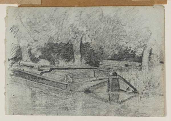 A Barge by a River Bank