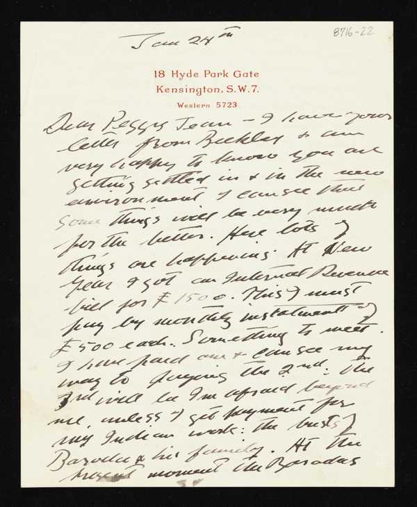 Letter from Jacob Epstein to Peggy Jean‘, Sir Jacob Epstein, recipient ...