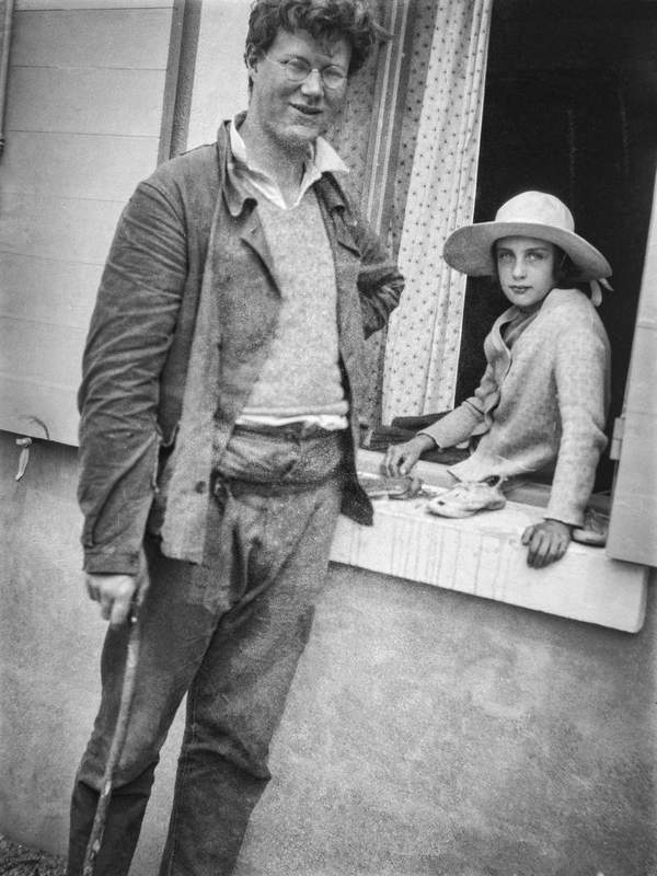 Black and white negative of Julian Bell standing next to Angelica Bell ...