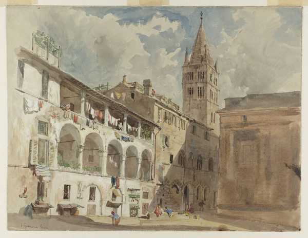 San Giovanni, Genoa. Verso: Jetty or Mole, Probably at Genoa, with Rowing Boats Unloading Casks and Melons