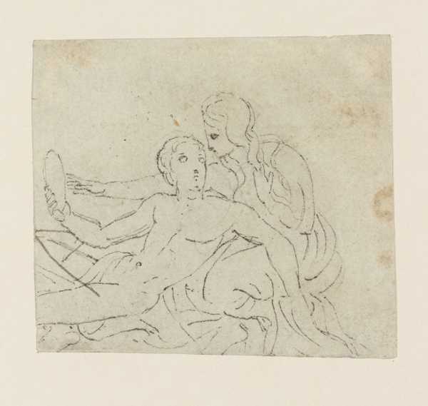 Two Seated Figures with a Mirror. Verso: A Girl, Half Length, to Left