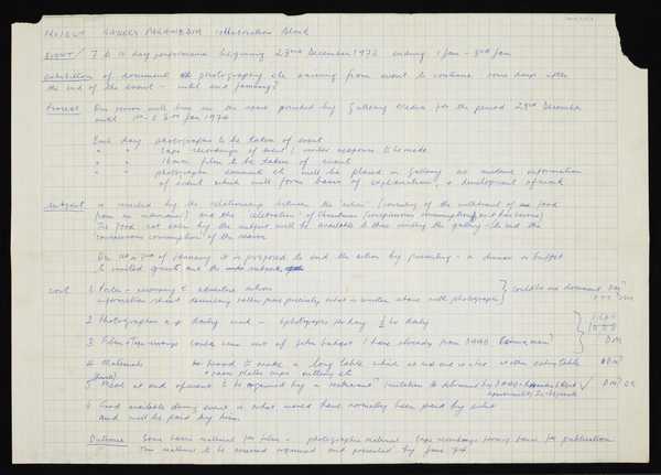Handwritten proposal for the performance, ‘10 Days’, entitled, ‘Project ...