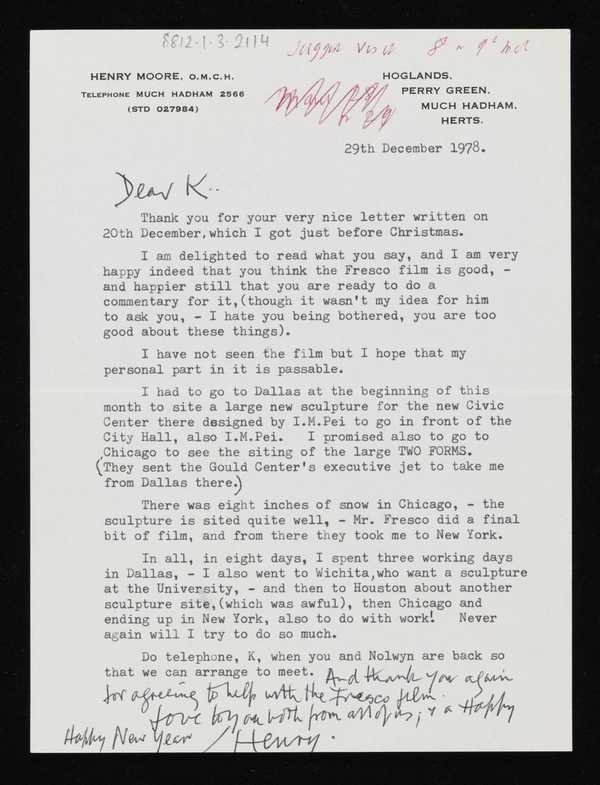 Letter from Henry Moore to Kenneth Clark‘, Henry Moore OM, CH ...