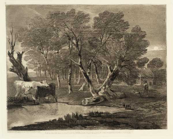 ‘Wooded Landscape with Cows beside a Pool, Figures and Cottage‘, Thomas ...