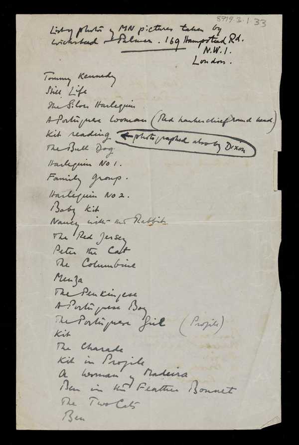 List of photographs of MN [Mabel Nicholson’s] paintings‘, Ben Nicholson ...