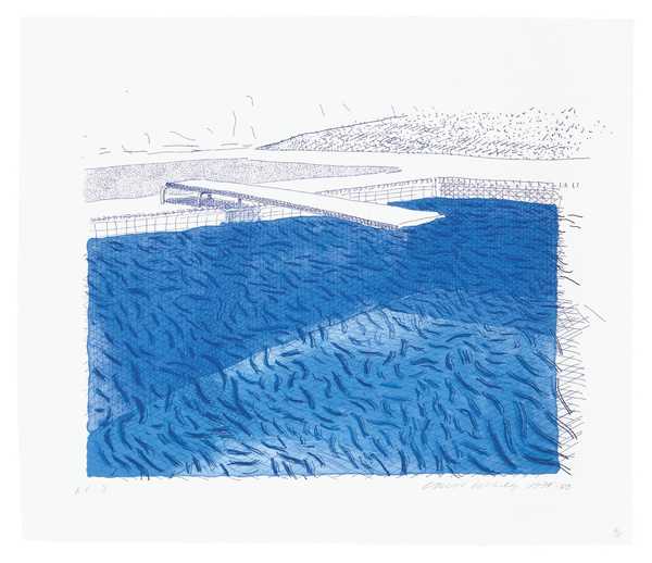 Lithographic Water Made of Lines, Crayon and Two Blue Washes Without Green Wash