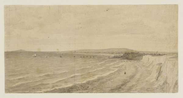 Shore Scene with Shipping. Verso: Hilly Landscape