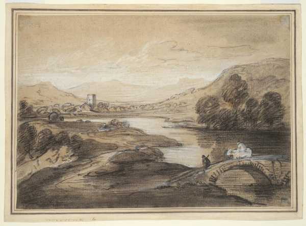 Upland Landscape with River and Horsemen Crossing a Bridge