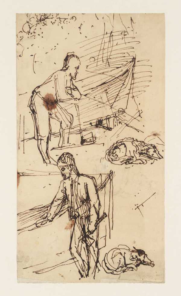 Sketch for ‘Robinson Crusoe’: A Man with a Boat. Verso: Sketch of a Cowslip
