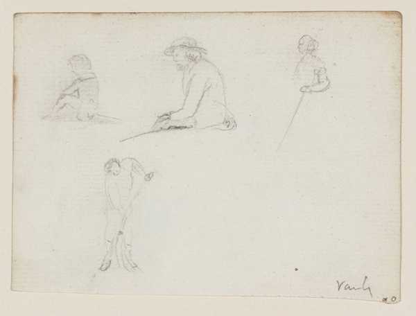 Studies of a Boy, a Man, a Woman, and a Man Sweeping, Slight. Verso: Sketches