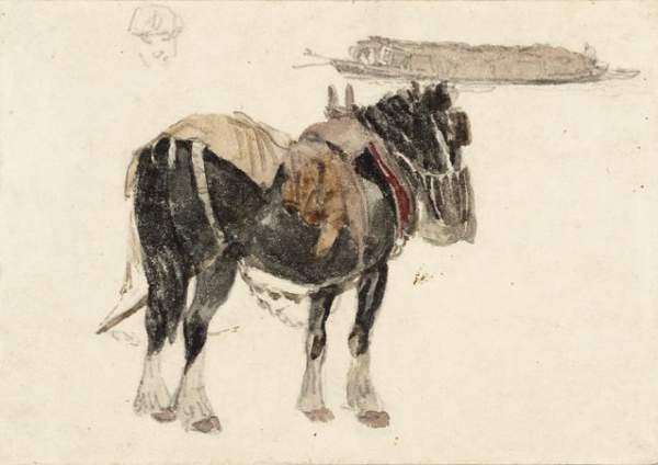 Horse and Barge. Verso: tracing of horse from recto