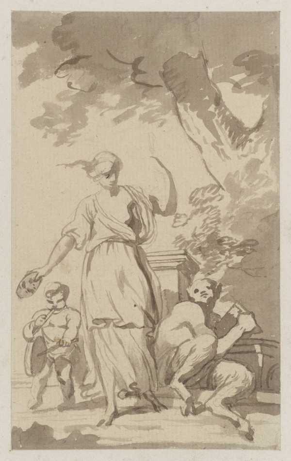 The Comic Muse, a Satyr and a Putto. Verso: Sketch