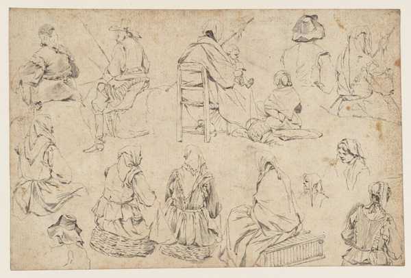 Studies of Peasant Women, and a Horseman. Verso: Similar Studies