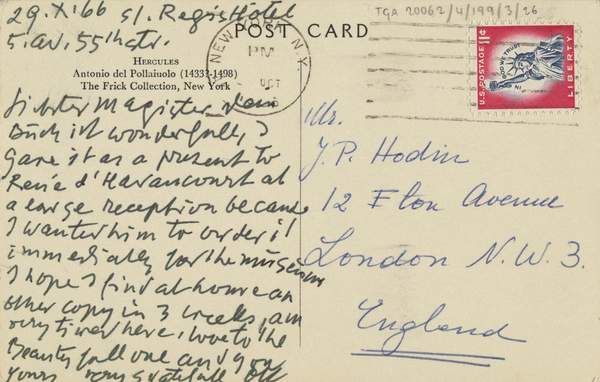 Postcard from Oskar Kokoschka to J.P. Hodin‘, Oskar Kokoschka ...