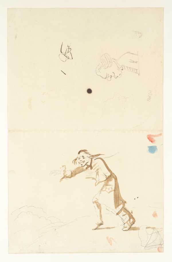 A Man Wearing One Top-Boot. Verso: Heads, Etc., and a Scrawl