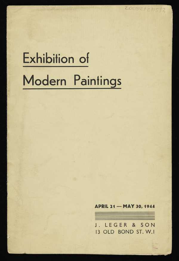 J. Leger & Son exhibition catalogue titled ‘Exhibition of Modern ...