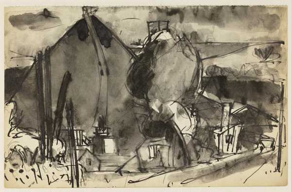 Sketch of a mine with slag heap beyond‘, Josef Herman‘, Josef Herman ...