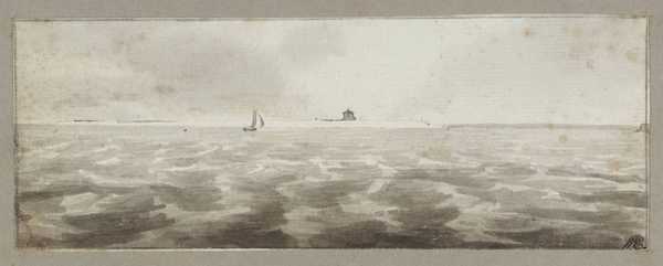 A Seascape, a Fort on a Distant Spit of Sand