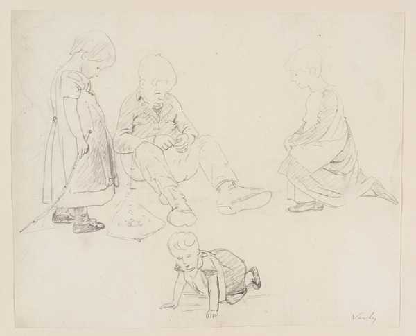 Children Watching a Boy with a Kite