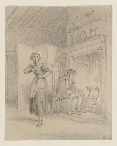 a) An Old Man by a Fireside and a Servant Girl. Burns