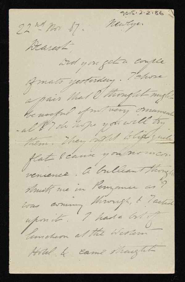 Letter from Stanhope Forbes to Elizabeth Armstrong, addressed Newlyn ...