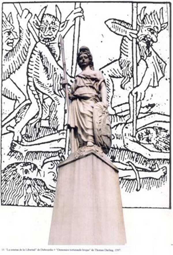 ‘The Statue of Liberty’ by Dubourdieu + ‘Demons Torturing Sorceresses’ by Thomas Darling, 1597