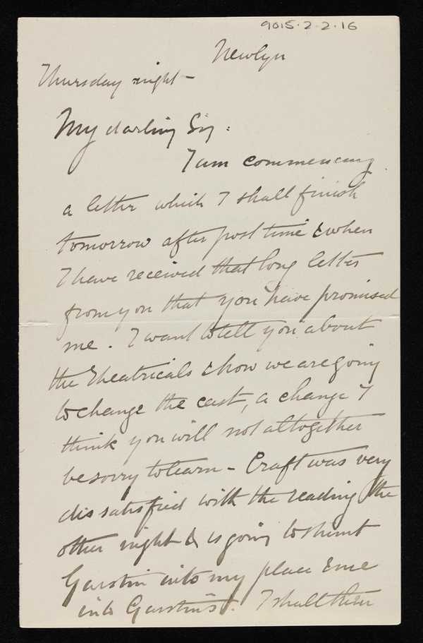 Letter from Stanhope Forbes to Elizabeth Armstrong, addressed Newlyn ...