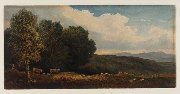 Landscape with Cattle under Trees. Verso: Landscape with Distant Mountains