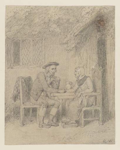 b) An Old Couple Seated outside a Cottage. Burns