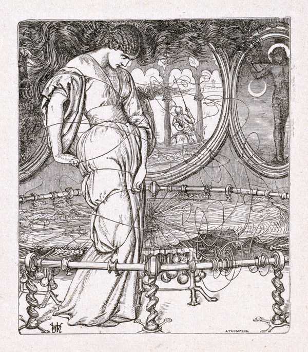 The Lady of Shalott, engraved by J. Thompson